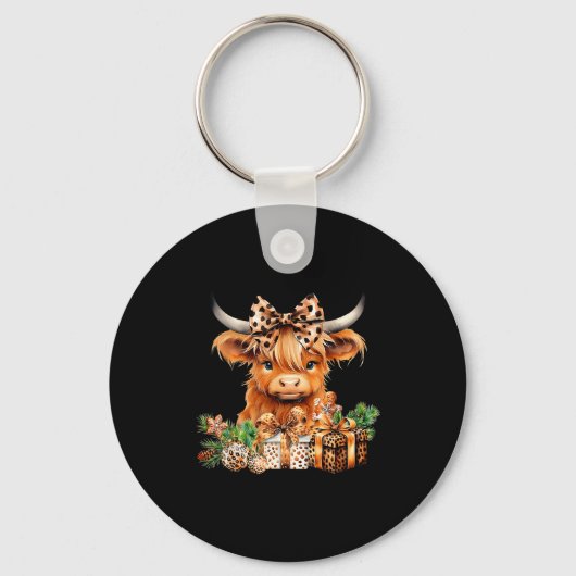 Cute Highland Cow Christmas Santa Highland Cow Lov Sleutelhanger (Voorkant)