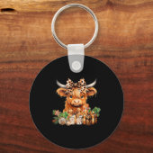 Cute Highland Cow Christmas Santa Highland Cow Lov Sleutelhanger (Voorkant)