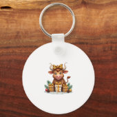 Cute Highland Cow Christmas Santa Highland Cow Lov Sleutelhanger (Voorkant)