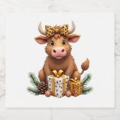 Cute Highland Cow Christmas Santa Highland Cow Lov Sparkling Wijnetiket (Enkel label)