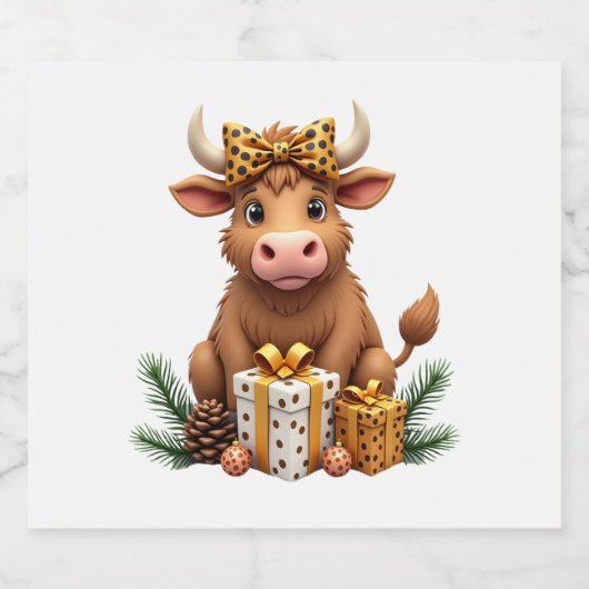 Cute Highland Cow Christmas Santa Highland Cow Lov Sparkling Wijnetiket (Enkel label)
