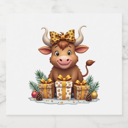 Cute Highland Cow Christmas Santa Highland Cow Lov Sparkling Wijnetiket (Enkel label)