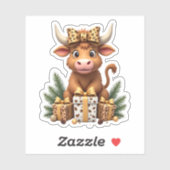 Cute Highland Cow Christmas Santa Highland Cow Lov Sticker (Vel)