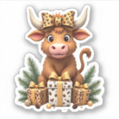 Cute Highland Cow Christmas Santa Highland Cow Lov Sticker (Voorkant)