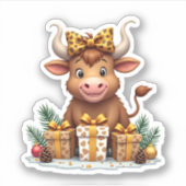 Cute Highland Cow Christmas Santa Highland Cow Lov Sticker (Voorkant)