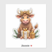 Cute Highland Cow Christmas Santa Highland Cow Lov Sticker (Vel)
