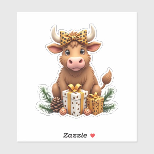 Cute Highland Cow Christmas Santa Highland Cow Lov Sticker (Vel)
