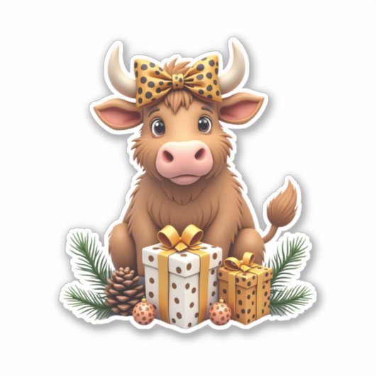 Cute Highland Cow Christmas Santa Highland Cow Lov Sticker (Voorkant)