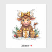 Cute Highland Cow Christmas Santa Highland Cow Lov Sticker (Vel)