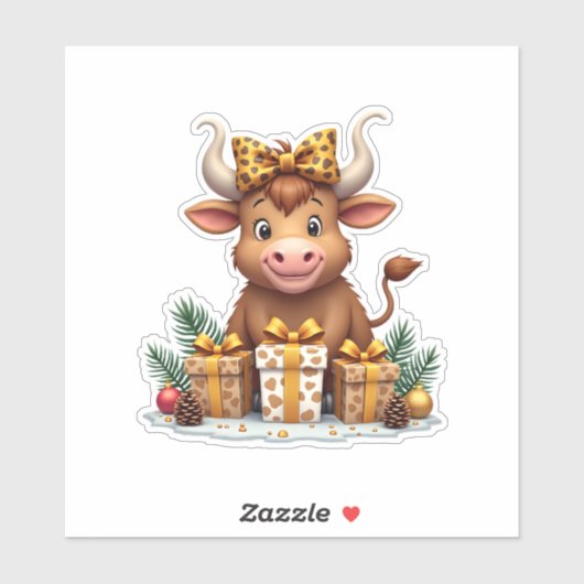 Cute Highland Cow Christmas Santa Highland Cow Lov Sticker (Vel)