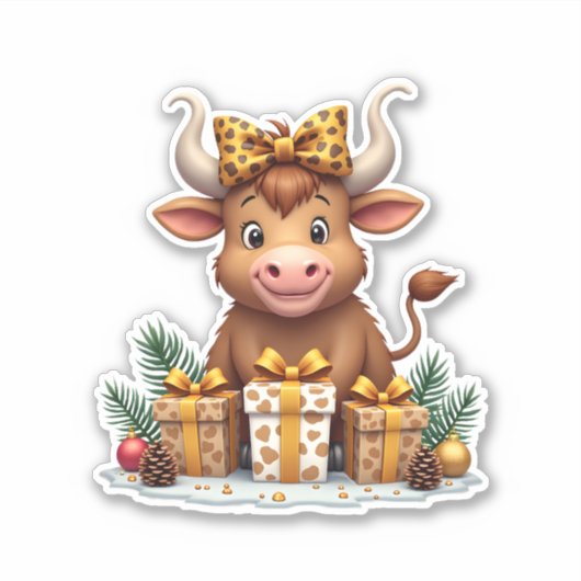 Cute Highland Cow Christmas Santa Highland Cow Lov Sticker (Voorkant)