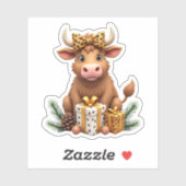 Cute Highland Cow Christmas Santa Highland Cow Lov Sticker (Vel)