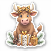Cute Highland Cow Christmas Santa Highland Cow Lov Sticker (Voorkant)