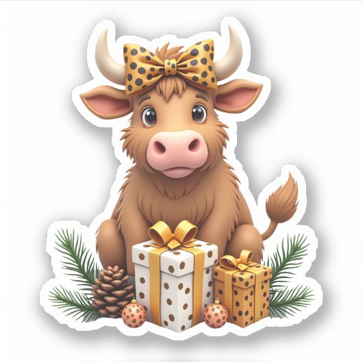 Cute Highland Cow Christmas Santa Highland Cow Lov Sticker (Voorkant)