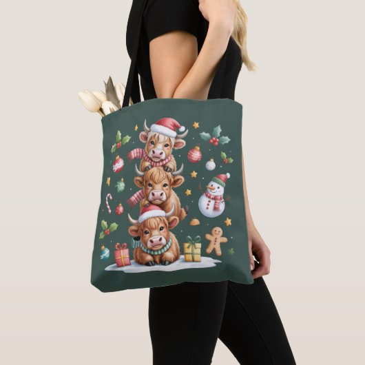 Cute Highland Cow Christmas Trees Hot Cocoa Cozy  Tote Bag (Dichtbij)