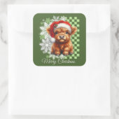 Cute Highland Cow Christmas Vierkante Sticker (Tas)