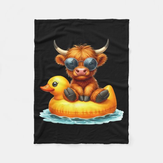 Cute Highland Cow Duck Ol Float Summer Vibes Swimm Fleece Deken (Voorkant)