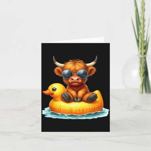 Cute Highland Cow Duck Ol Float Summer Vibes Swimm Kaart (Voorkant)