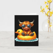 Cute Highland Cow Duck Ol Float Summer Vibes Swimm Kaart (Gele Bloem)