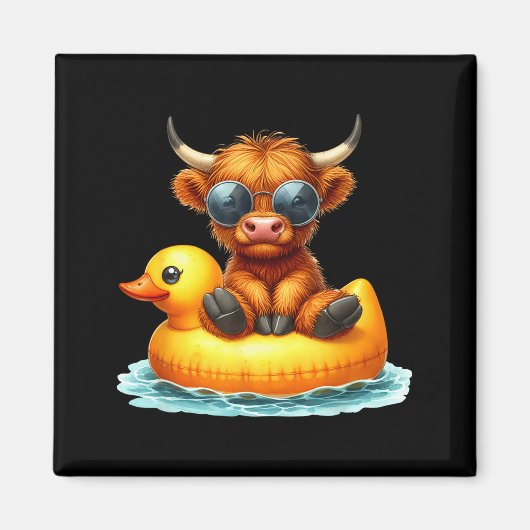 Cute Highland Cow Duck Ol Float Summer Vibes Swimm Magneet (Voorkant)