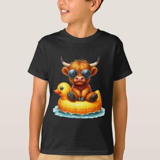 Cute Highland Cow Duck Ol Float Summer Vibes Swimm T-shirt (Voorkant)