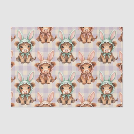 Cute Highland Cow Easter Bunny Bonnets in Pastel Tissuepapier (Voorkant)