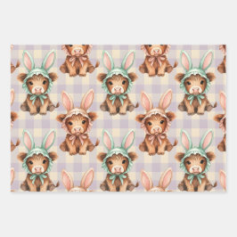 Cute Highland Cow Easter Bunny Spring Inpakpapier Vel