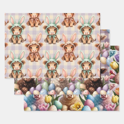 Cute Highland Cow Easter Bunny Spring Inpakpapier Vel (Set)