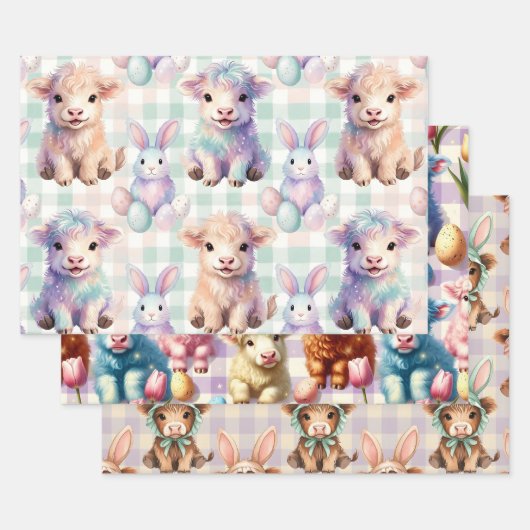 Cute Highland Cow Easter Spring Inpakpapier Vel (Set)