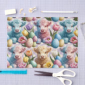 Cute Highland Cow Easter Tulips Pastel Tissuepapier (Craft)
