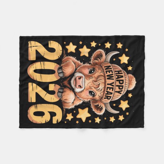 Cute Highland Cow Happy New Year 2026 Tee Funny An Fleece Deken (Voorkant (Horizontaal))