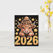 Cute Highland Cow Happy New Year 2026 Tee Funny An Kaart (Gele Bloem)