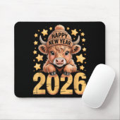 Cute Highland Cow Happy New Year 2026 Tee Funny An Muismat (Met muis)