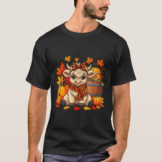 Cute Highland Cow In Plaid F Autumn Fall Season Ar T-shirt (Voorkant)