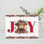 Cute Highland Cow Joy Christmas Feestdagenkaart (Staand voorkant)
