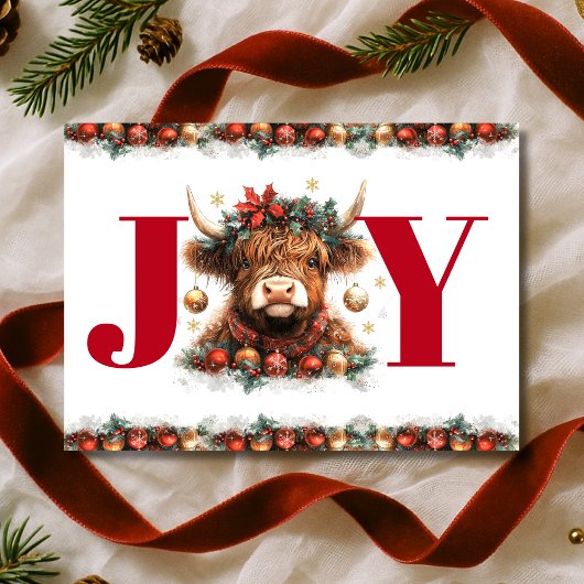 Cute Highland Cow Joy Christmas Feestdagenkaart