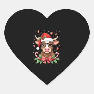 Cute Highland Cow Lover Santa Hat Western Christma Hart Sticker