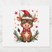Cute Highland Cow Lover Santa Hat Western Christma Sparkling Wijnetiket (Enkel label)