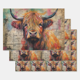 Cute Highland Cow Portrait Ephemera Inpakpapier Vel