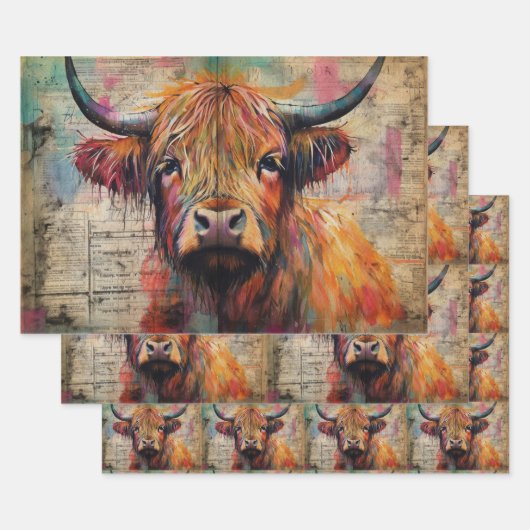 Cute Highland Cow Portrait Ephemera Inpakpapier Vel (Set)