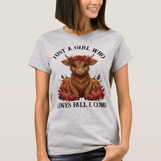 Cute Highland Cow & Pumpkins T-Shirt (Voorkant)