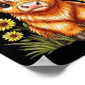 Cute Highland Cow Sunflower Farm Scottish Highland Poster (Hoek)