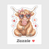 Cute Highland Cow Valenti Custom-Cut Vinyl Sticker (Vel)