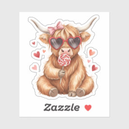 Cute Highland Cow Valenti Custom-Cut Vinyl Sticker