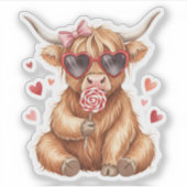 Cute Highland Cow Valenti Custom-Cut Vinyl Sticker (Voorkant)