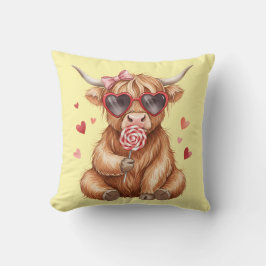 Cute Highland Cow Valentine Decorativ Throw Pillow Kussen