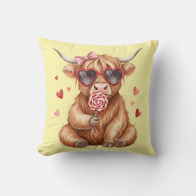 Cute Highland Cow Valentine Decorativ Throw Pillow Kussen (Voorkant)