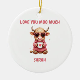Cute Highland Cow Valentine Heart Glasses Coffee m Keramisch Ornament