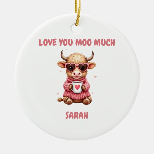 Cute Highland Cow Valentine Heart Glasses Coffee m Keramisch Ornament (Voorkant)
