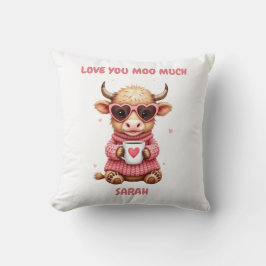 Cute Highland Cow Valentine Heart Glasses Coffee m Kussen